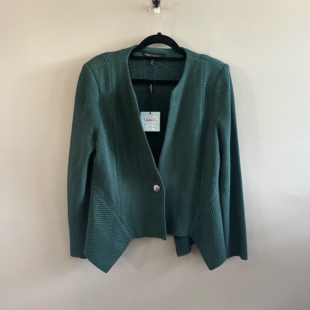 Ming Wang Green Knit Blazer -‎  Dark Green Size PS Petite Small